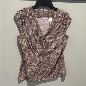 Liz & Co Gold and Brown Cap Sleeve Wrap Blouse